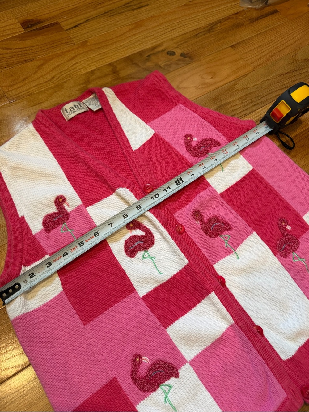 Tabi Pink Flamingo Patchwork Knit Sweater Vest - Picture 3 of 5